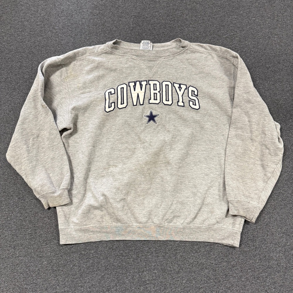 Vintage Cowboys Sweatshirt Mens XL Gray Good Embroidered Star Crewneck NFL